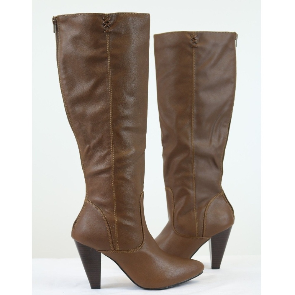 Brown Tall High Heel Below Knee Boots